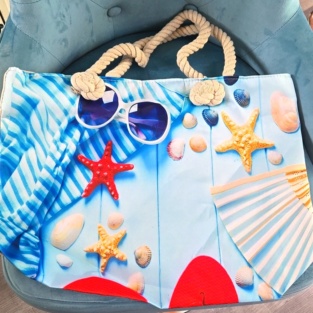 Beach vacation tote bag NWOT New w out tags starfish shells sunnies rope Travel